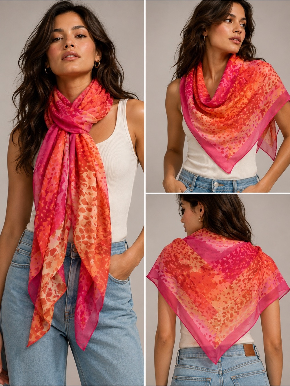 Juicy Couture Pink & Orange Abstract Print Silk-Feel Scarf